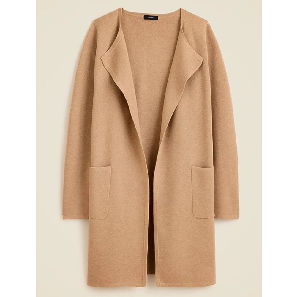 J. Crew Juliette Collarless Sweater Blazer Tan Womens Size XS Patch Pockets Open